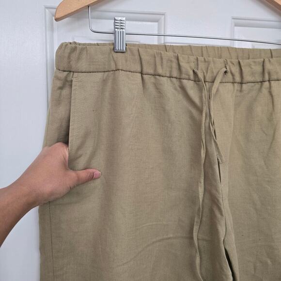 Zara Linen Cotton Blend Pants XL Tan Drawstring Straight Leg Trousers Pockets - Picture 3 of 11